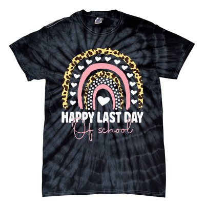 Leopard Happy Last Day Of School Student Graduation Rainbow Tie-Dye T-Shirt