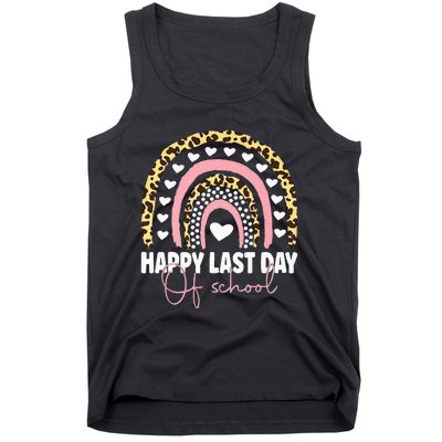 Leopard Happy Last Day Of School Student Graduation Rainbow Tank Top