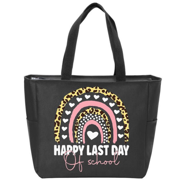 Leopard Happy Last Day Of School Student Graduation Rainbow Zip Tote Bag