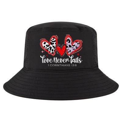 Leopard Heart Love Never Fails Christian ValentineS Day Gift Cool Comfort Performance Bucket Hat