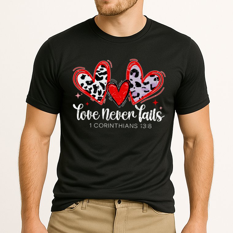 Leopard Heart Love Never Fails Christian ValentineS Day Gift Performance Shirt