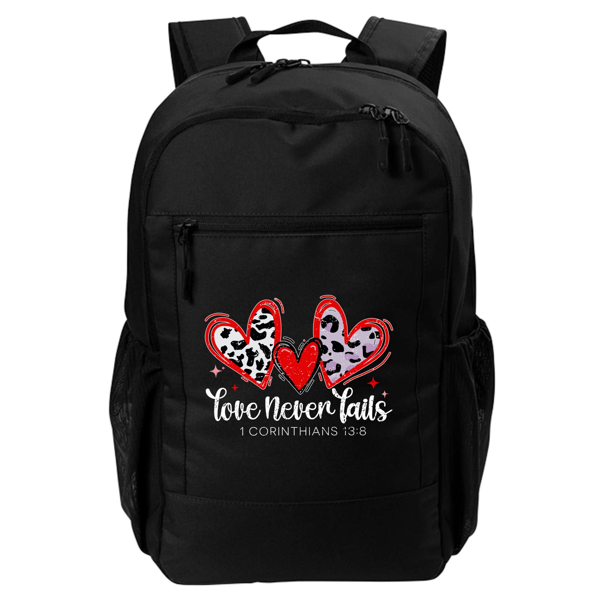 Leopard Heart Love Never Fails Christian ValentineS Day Gift Backpack