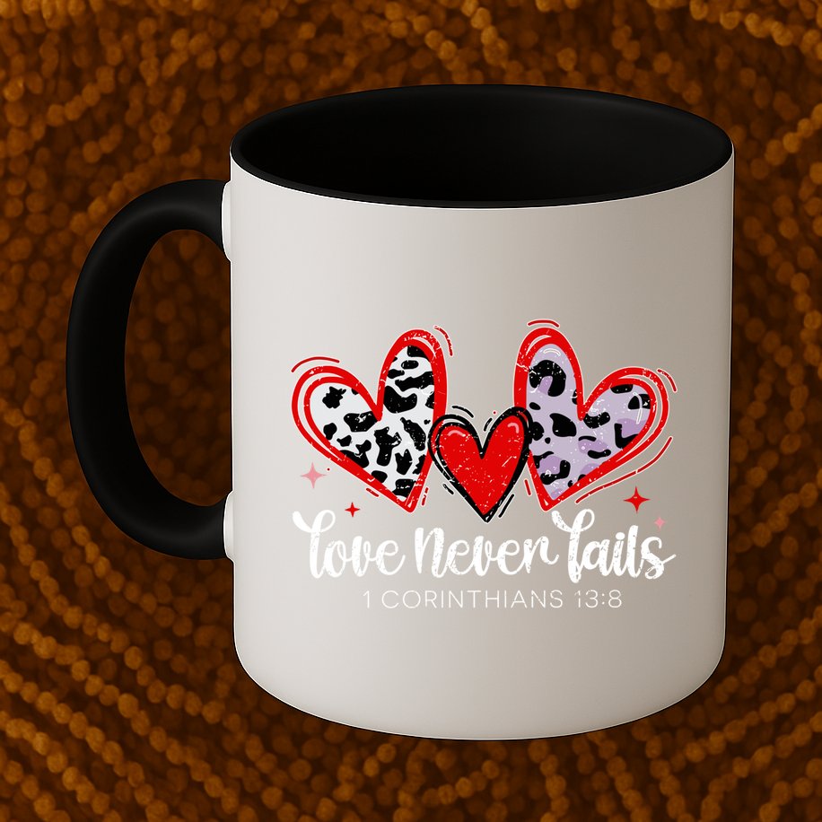 Leopard Heart Love Never Fails Christian ValentineS Day Gift Mug