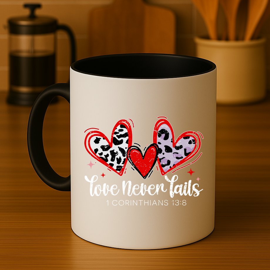 Leopard Heart Love Never Fails Christian ValentineS Day Gift Mug