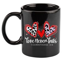 Leopard Heart Love Never Fails Christian ValentineS Day Gift 11oz C Handle Ceramic Mug