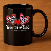 Leopard Heart Love Never Fails Christian ValentineS Day Gift 11oz C Handle Ceramic Mug