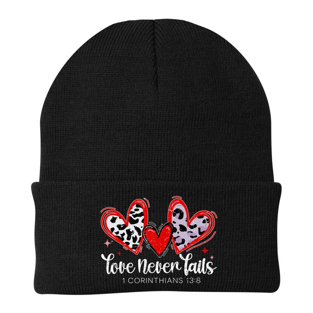 Leopard Heart Love Never Fails Christian ValentineS Day Gift Beanie