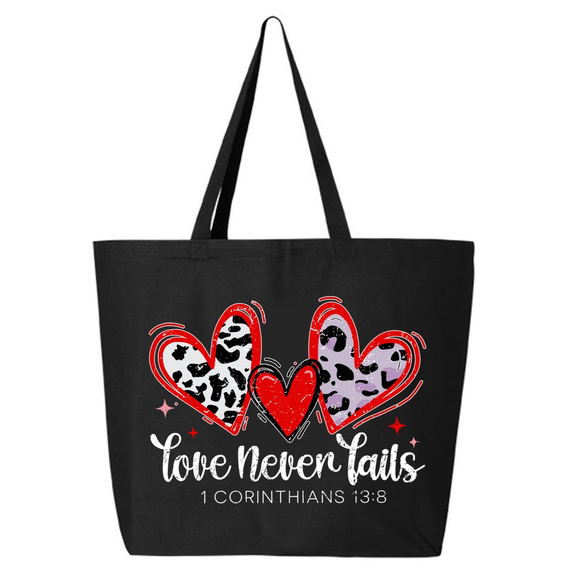 Leopard Heart Love Never Fails Christian ValentineS Day Gift 25L Jumbo Tote