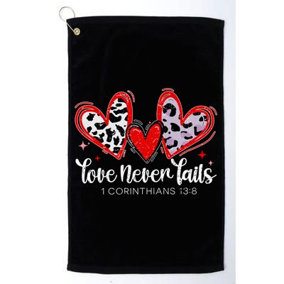 Leopard Heart Love Never Fails Christian ValentineS Day Gift Golf Towel