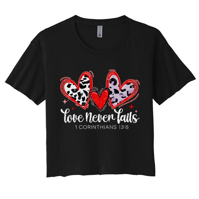 Leopard Heart Love Never Fails Christian ValentineS Day Gift Crop Top