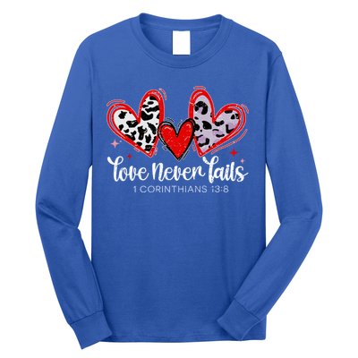 Leopard Heart Love Never Fails Christian ValentineS Day Gift Long Sleeve Shirt
