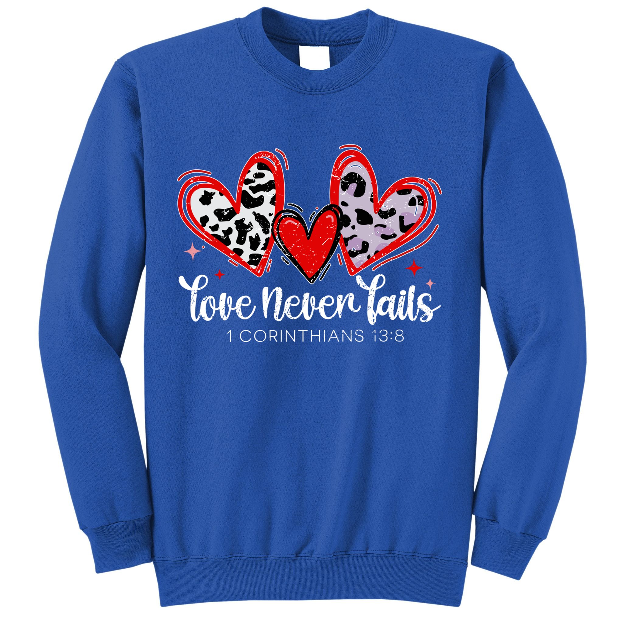Leopard Heart Love Never Fails Christian ValentineS Day Gift Sweatshirt