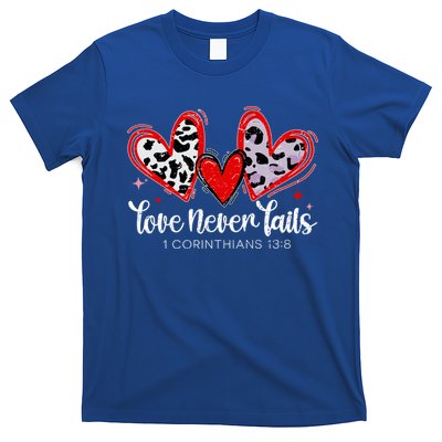 Leopard Heart Love Never Fails Christian ValentineS Day Gift T-Shirt