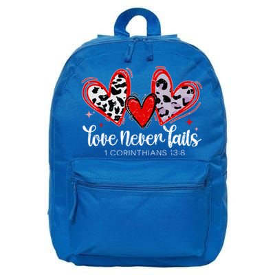 Leopard Heart Love Never Fails Christian ValentineS Day Gift 16 in Basic Backpack