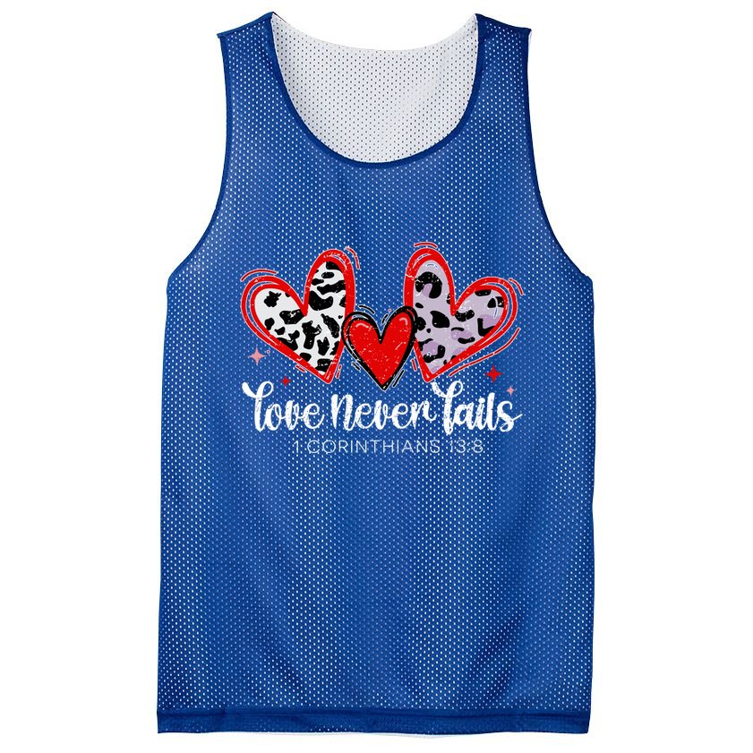 Leopard Heart Love Never Fails Christian ValentineS Day Gift Mesh Reversible Basketball Jersey Tank
