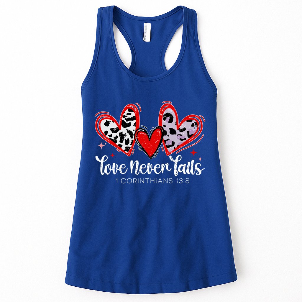 Leopard Heart Love Never Fails Christian ValentineS Day Gift Womens Tank Top