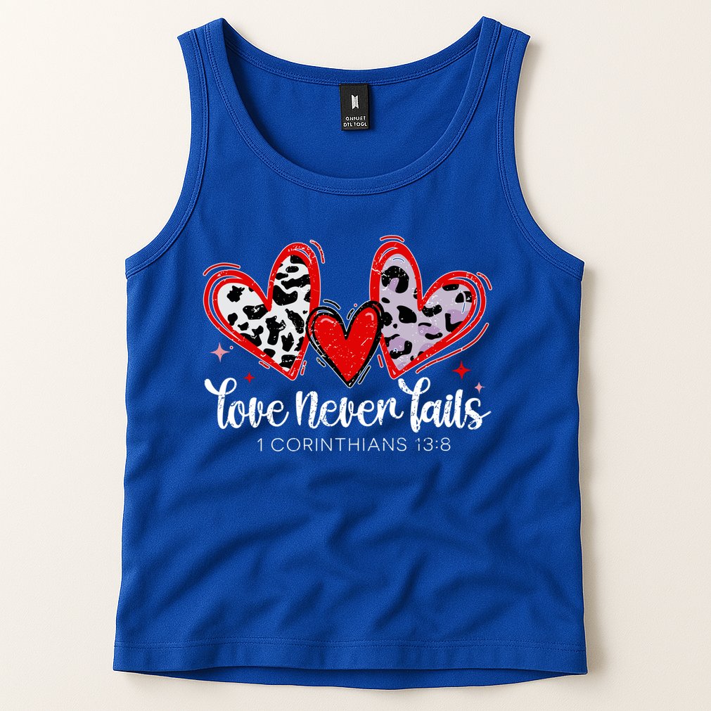 Leopard Heart Love Never Fails Christian ValentineS Day Gift Tank Top