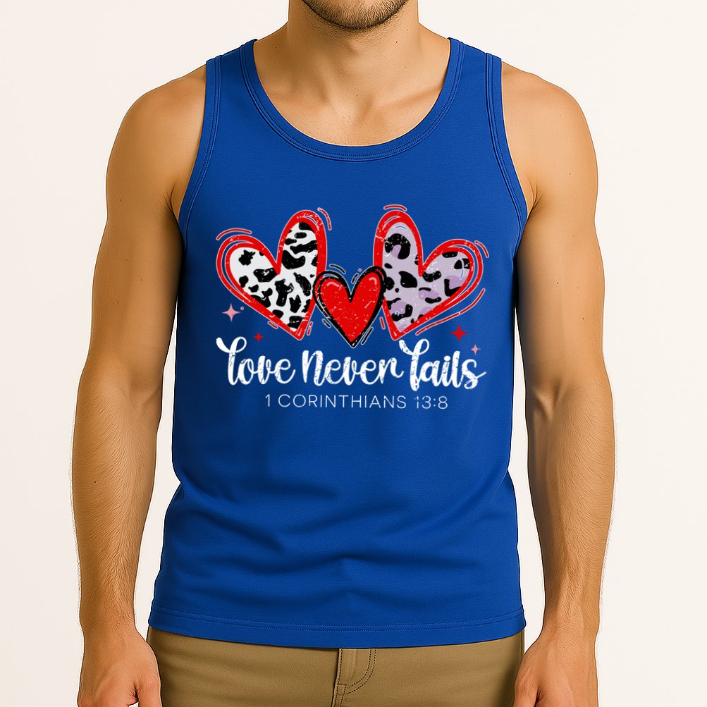 Leopard Heart Love Never Fails Christian ValentineS Day Gift Tank Top