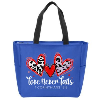 Leopard Heart Love Never Fails Christian ValentineS Day Gift Zip Tote Bag