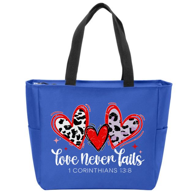 Leopard Heart Love Never Fails Christian ValentineS Day Gift Zip Tote Bag