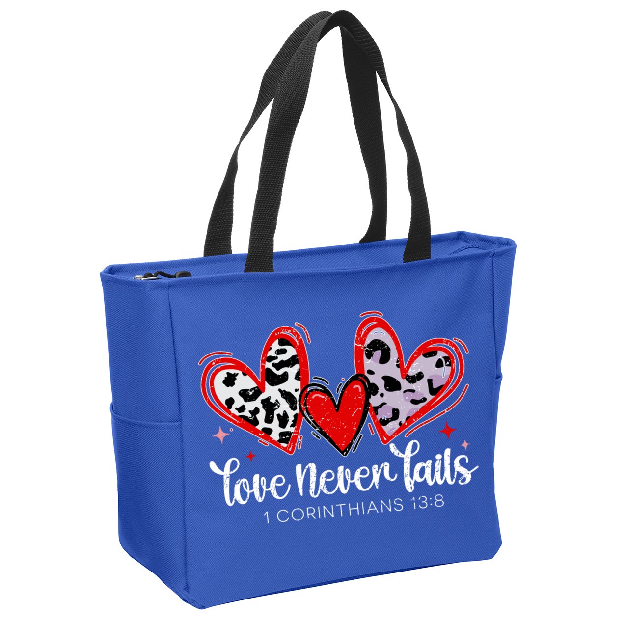 Leopard Heart Love Never Fails Christian ValentineS Day Gift Zip Tote Bag