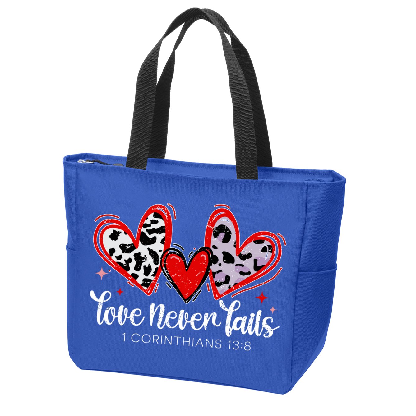 Leopard Heart Love Never Fails Christian ValentineS Day Gift Zip Tote Bag