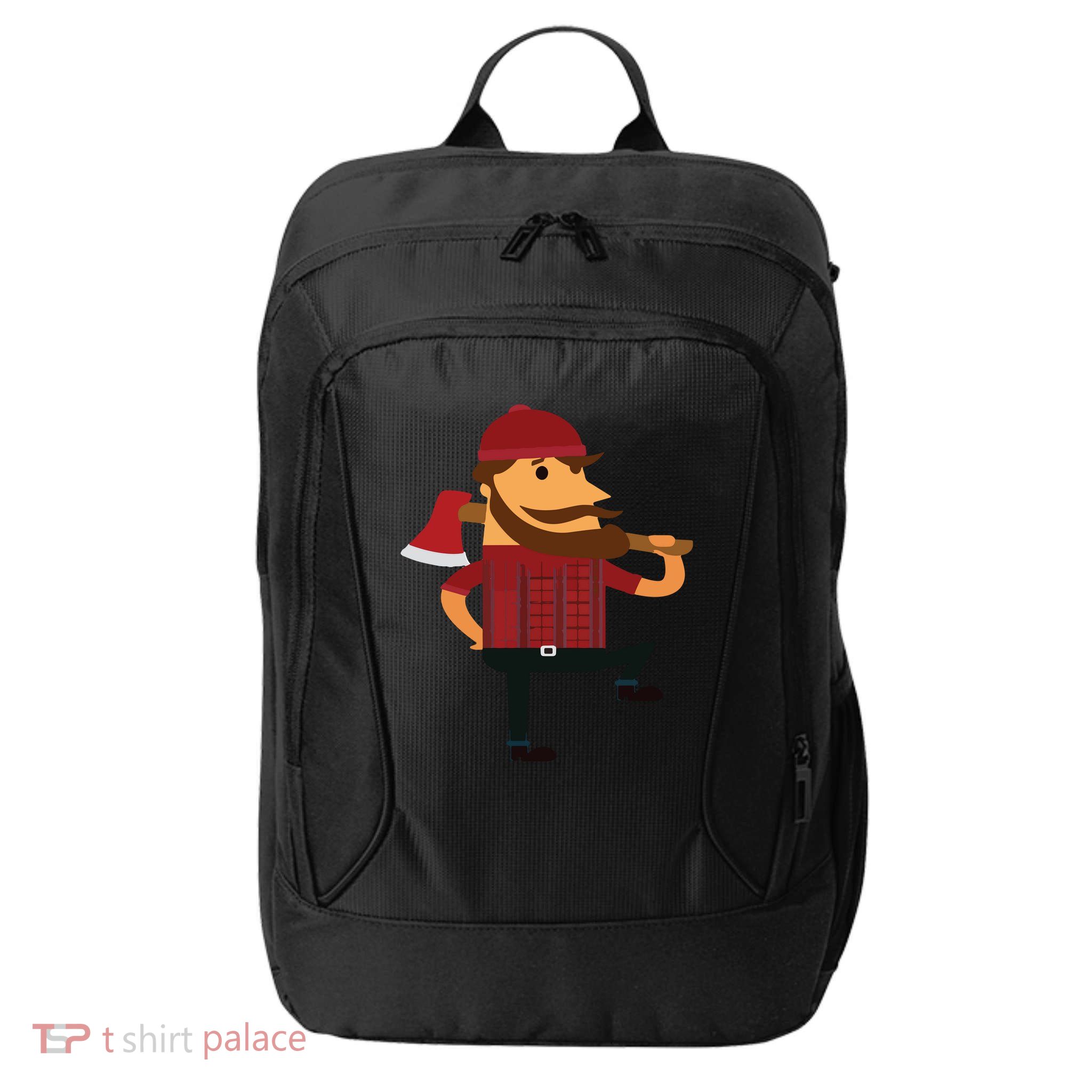 Lumberjack Hipster Mountain Man Flannel Axe Tee City Backpack