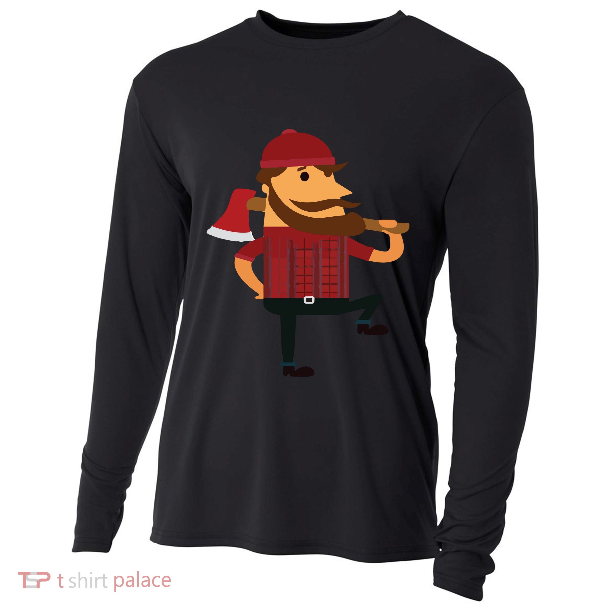 Lumberjack Hipster Mountain Man Flannel Axe Tee Cooling Performance Long Sleeve Crew