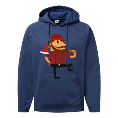 Lumberjack Hipster Mountain Man Flannel Axe Tee Performance Fleece Hoodie