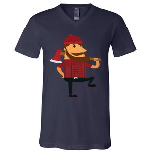 Lumberjack Hipster Mountain Man Flannel Axe Tee V-Neck T-Shirt