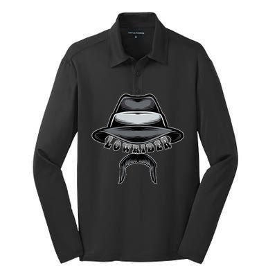 Lowrider Hat & Moustache Chicano Cholo Latino Low Rider Silk Touch Performance Long Sleeve Polo