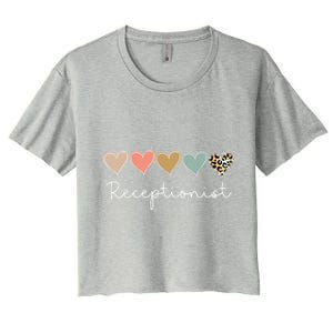 Leopard Hearts Matching Valentines Day For Receptionist Gift Women's Crop Top Tee