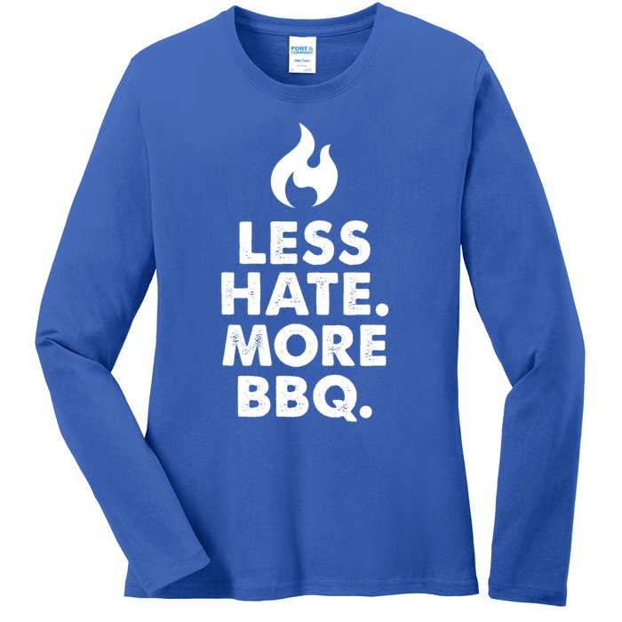 Less Hate More Bbq Smoke Meat Flame Quote Home Cook Dad Gift Ladies Long Sleeve Shirt