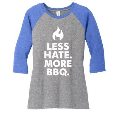 Less Hate More Bbq Smoke Meat Flame Quote Home Cook Dad Gift Women's Tri-Blend 3/4-Sleeve Raglan Shirt