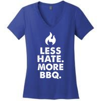 Less Hate More Bbq Smoke Meat Flame Quote Home Cook Dad Gift Women's V-Neck T-Shirt