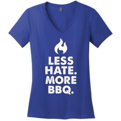 Less Hate More Bbq Smoke Meat Flame Quote Home Cook Dad Gift Women's V-Neck T-Shirt