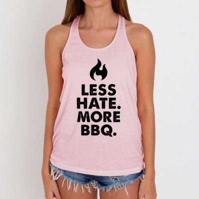 Less Hate More Bbq Smoke Meat Flame Quote Home Cook Dad Gift Women's Knotted Racerback Tank