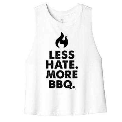 Less Hate More Bbq Smoke Meat Flame Quote Home Cook Dad Gift Women's Racerback Cropped Tank