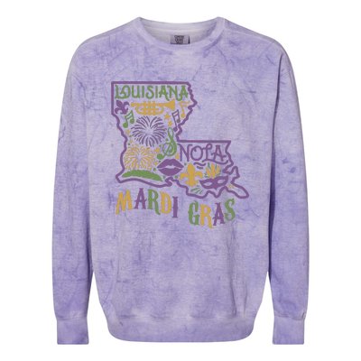 Louisiana Home Mardi Gras Louisiana Mardi Gras Carnival Louisiana Map Colorblast Crewneck Sweatshirt