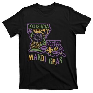 Louisiana Home Mardi Gras Louisiana Mardi Gras Carnival Louisiana Map T-Shirt