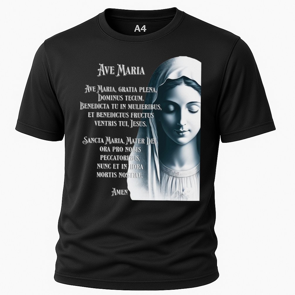 Latin Hail Mary Blessed Mother Rosary Prayer Cooling Performance Crew T-Shirt