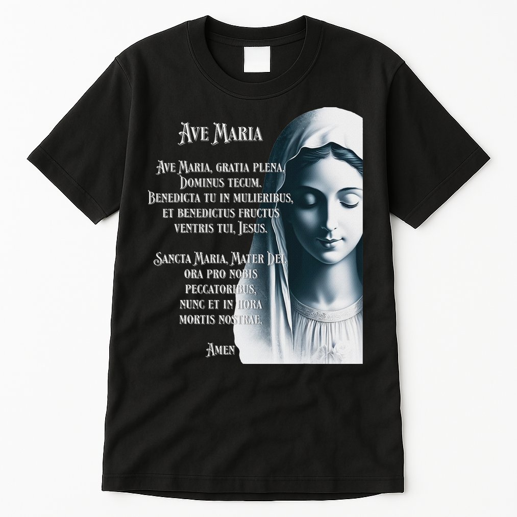 Latin Hail Mary Blessed Mother Rosary Prayer Tall T-Shirt