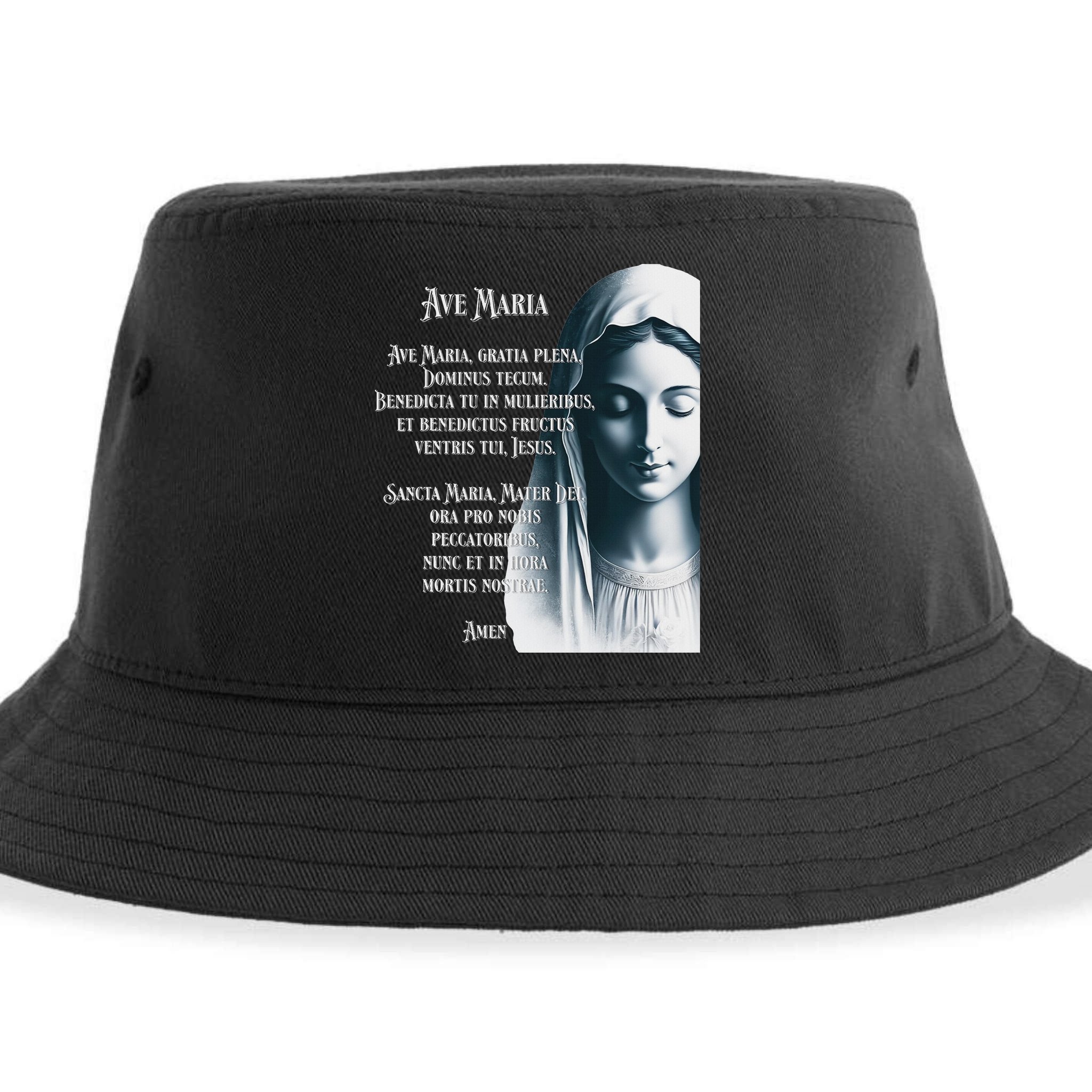 Latin Hail Mary Blessed Mother Rosary Prayer Sustainable Bucket Hat