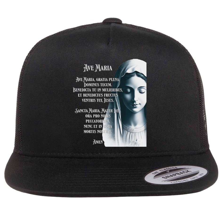 Latin Hail Mary Blessed Mother Rosary Prayer Flat Bill Trucker Hat