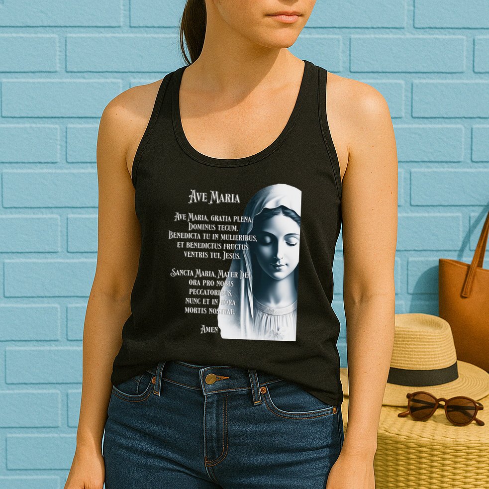 Latin Hail Mary Blessed Mother Rosary Prayer Womens Tank Top