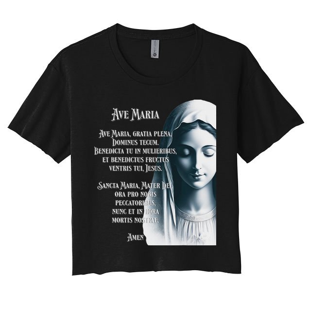 Latin Hail Mary Blessed Mother Rosary Prayer Women's Crop Top Tee