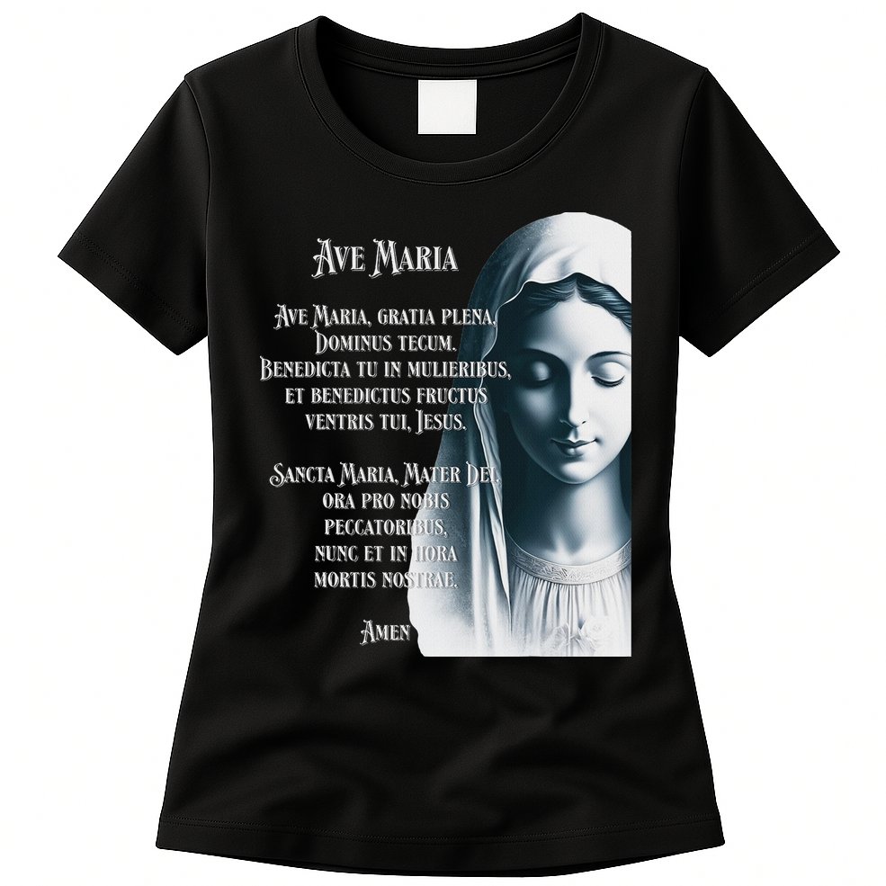 Latin Hail Mary Blessed Mother Rosary Prayer Womens T-Shirt