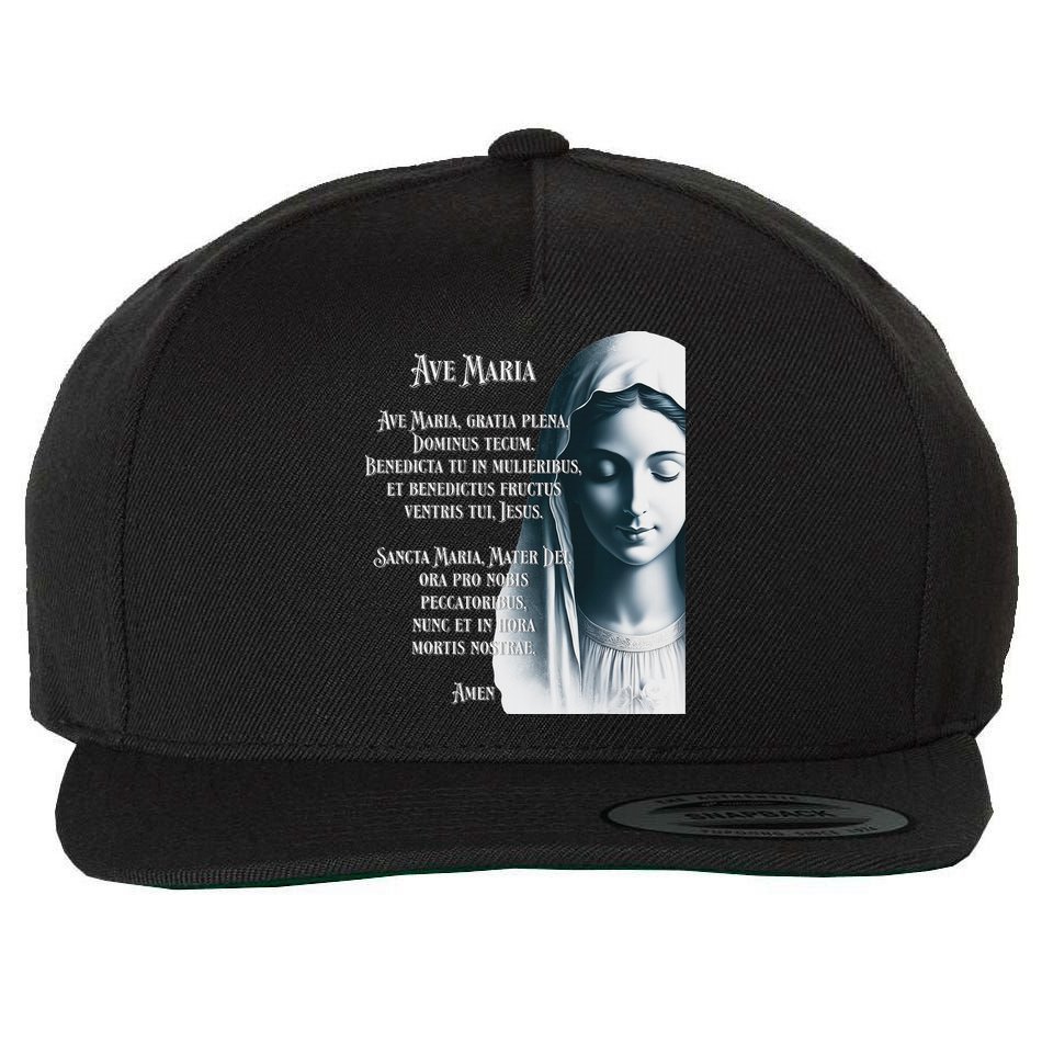 Latin Hail Mary Blessed Mother Rosary Prayer Wool Snapback Cap
