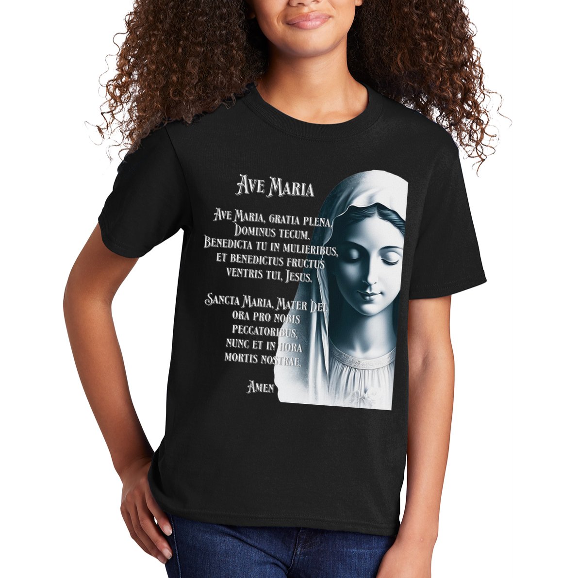 Latin Hail Mary Blessed Mother Rosary Prayer Kids T-Shirt