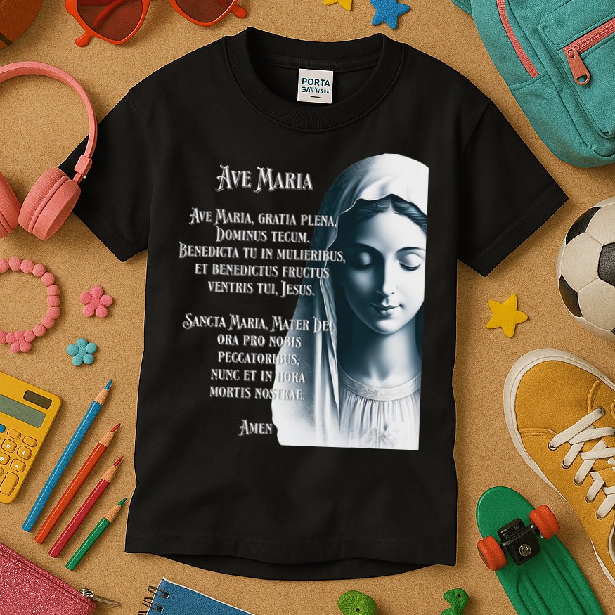 Latin Hail Mary Blessed Mother Rosary Prayer Kids T-Shirt